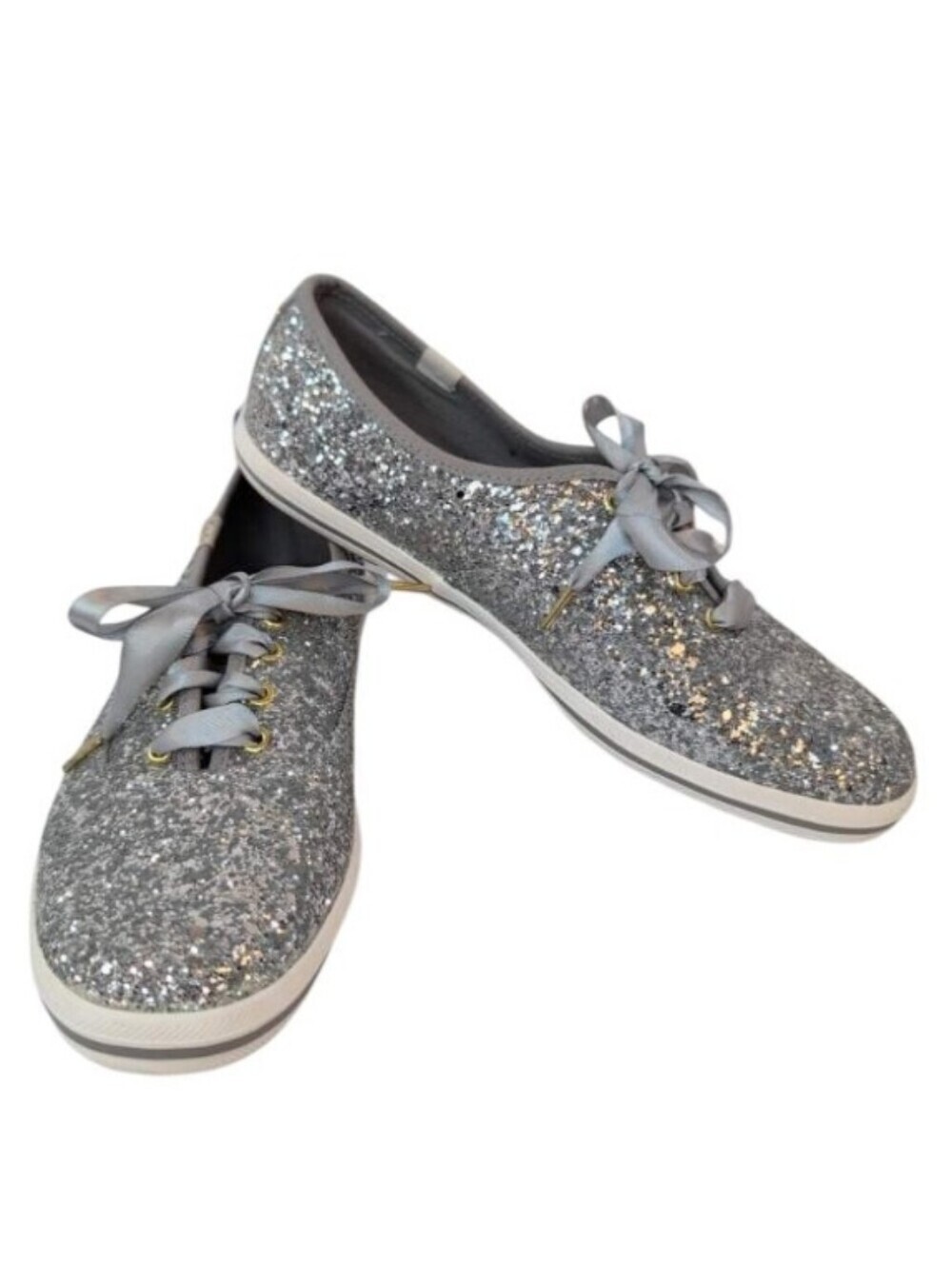 Kate Spade Keds Sliver Glitter Ribbon Lace 8.5